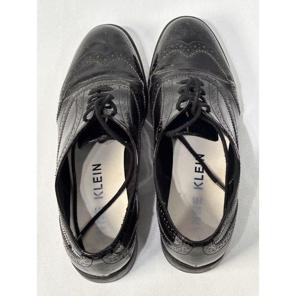Ann Klein IFLEX Man Made Material Oxford Wing Tip 8M- BLACK GLOSS - Picture 3 of 8